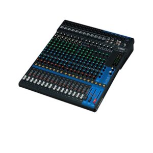 Professional analog audio mixing console with multiple channel faders, knobs, and meters used in recording or live sound.