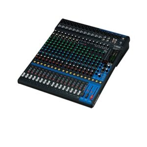 Professional multi-channel audio mixing console with faders, knobs, and meters for sound engineering.