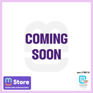 'coming soon' in bold purple letters over a pale gray rounded background; logos for m store and e-tax visible at the bottom corners. - mustore