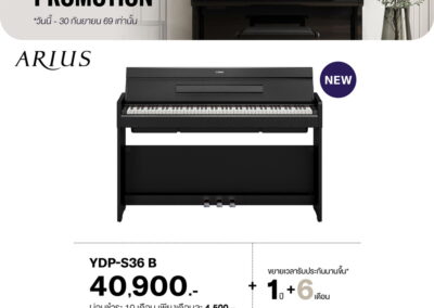 2026_promo_jul-sep_ydp-s36 b - mustore yamaha arius digital piano ydp-s36 b on promotion, black finish with new badge, price 40,900 baht and thai promo terms. - mustore