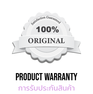 seal badge reading  - mustore'100% ORIGINAL' with a ribbon, plus the words 'PRODUCT WARRANTY' and Thai caption beneath.