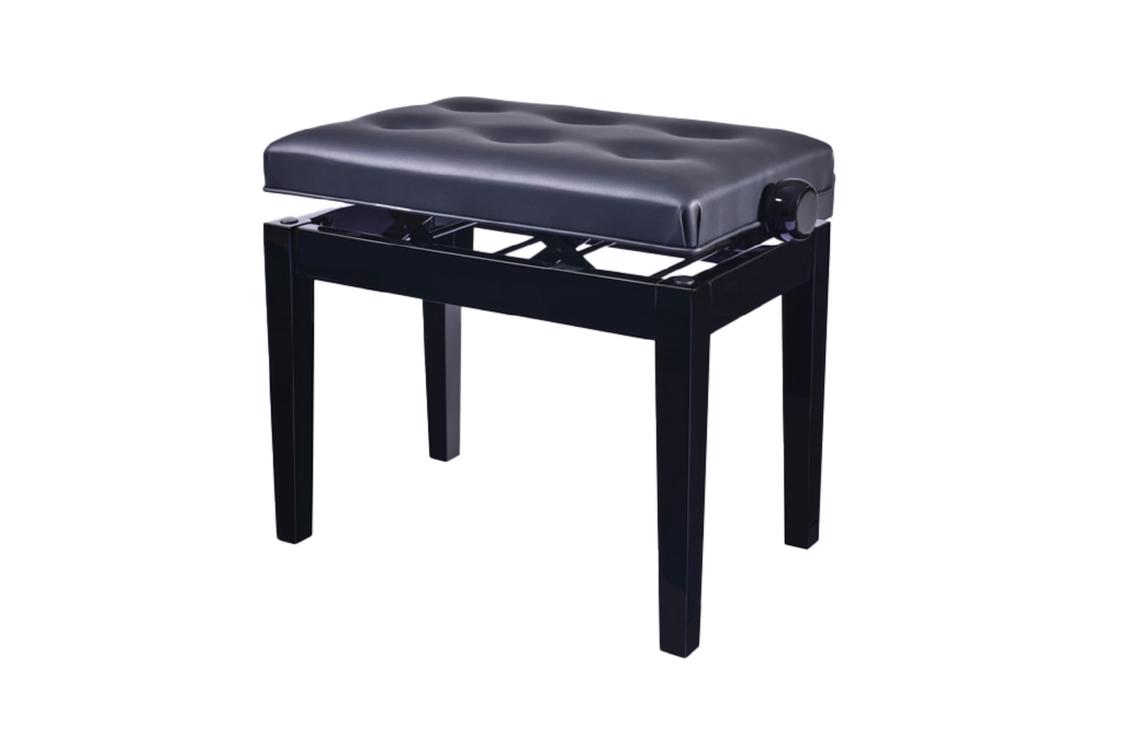 HYHQ101 Padded black bench on a glossy metal frame with an adjustable side knob option for height.