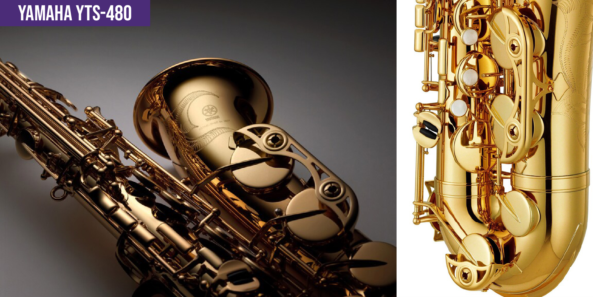 ลายแกะสลักประณีตบนปากลำโพงและตัวรับคอสไตล์ 62 บน Tenor Saxophone Yamaha YTS-480